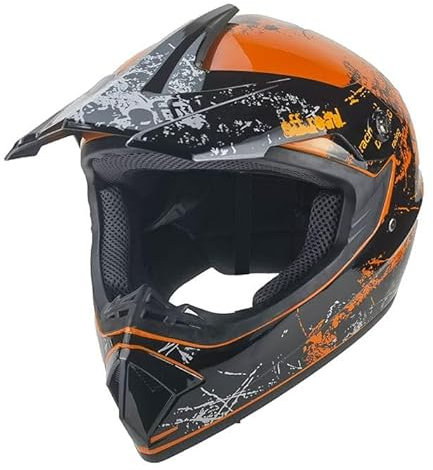 Kinder Crosshelm Racing AHP – Motorradhelm für Kinder, ABS-Schale, robuster Kinderhelm für Downhill, Quad und Motocross, Orange, Größe M, 55 – 56 cm