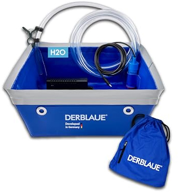 DERBLAUE® Set ohne Akku – Flüssigkeiten auffangen und abpumpen | Enthält flexible Auffangwanne und ein leistungsstarkes Pumpsystem mit Netzteil zum Betreiben der Pumpe