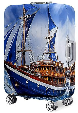 Mateju Elastisch Kofferschutzhülle, 18-32 Zoll Kofferhülle Waschbar Koffer Schutzhülle aus Polyester Kofferschutz Koffer Hülle mit Reißverschluss (Großes Schiff,L(26”-28”))