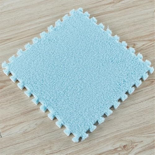Plush Foam Floor Mat,6Pcs Eva Foam Puzzle Carpet, Soft Plush Play Mat,Room Keep Warm Playmat,Crawling Mat For Living Room, Bedroom And Other Places(Light blue)