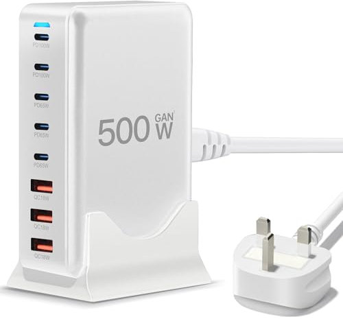USB C Charger 500W 8 Port GaN3 USB C Charging Station Compatible with Laptop,ipad, iPhone 16/15/14/13/12/11 Pro Max Smart Fast Charger Pixel Note MacBook Pro/Air USB Charger