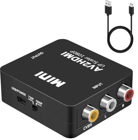 Convertidor RCA a HDMI, AV a HDMI con cable de alimentación USB, 1080P Mini RCA compuesto CVBS AV a HDMI adaptador de audio de vídeo, compatible con PAL/NTSC para PC, portátil, PS4, PS3, Xbox, VCR,