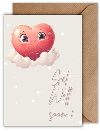 WBdesignz Genesungskarte Herz mit Umschlag- Get well soon! Gesundheit gute Besserung Grußkarte Wertschätzung Krankheit Genesung Genesungswünsche Mut Wärme Hoffnung (DIN A6)