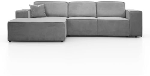 BEAUTY SOFA Pedro Ecksofa, Breite 267 cm, L Links, Velo 633, Hellgrau, Minimalistisches Design, Freistehend, Hochwertige Polsterung