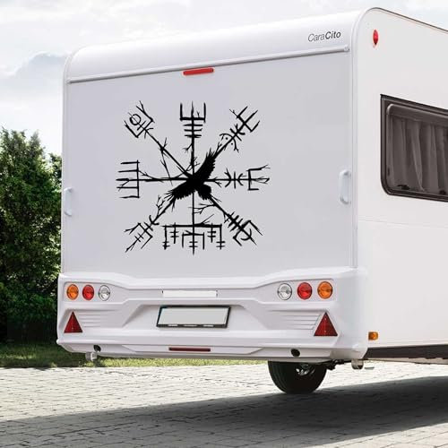 Rakelfix Wikinger Kompass Vegvísir Aufkleber mit Krähe Rabe Viking Farbe,Größe anpassbar Sticker Autoaufkleber