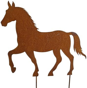 Bornhöft Rost Edelrost Pferd Gartenstecker, Gartendeko aus Eisen, Beetstecker Silhouette, Metallstecker für Garten