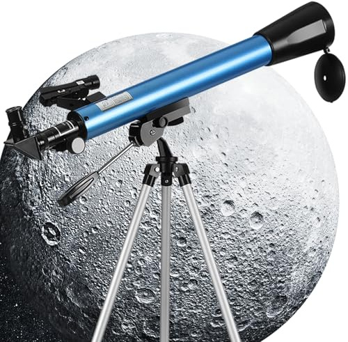 Telescope with Red Dot Finder, 50mm Aperture, 2 Eyepieces | Multi-Coated Astronomical Telescope with Retractable Tripod and Phone Adapter for Kids and Beginners Exploring Moon, Planets