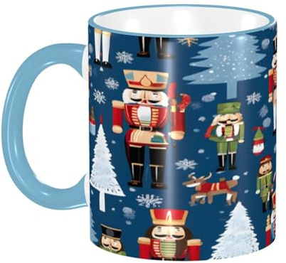 DZBDWZXH Keramik-Kaffeetassen mit himmelblauem Griff, 325 ml, Nussknacker, Ballett, Weihnachten, Tanz, Restaurant, Kaffeetasse für Kaffee, Cappuccino, Tee, Kakao, Müsli