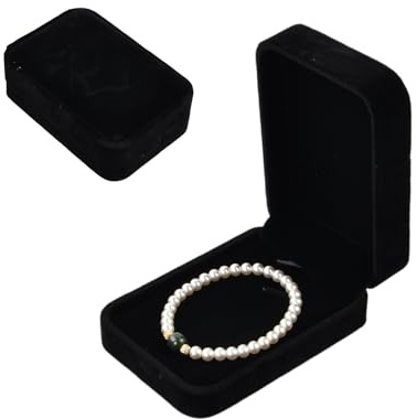Schmuck Geschenkbox 7 x 10 x 4 cm, Samt Schmuckschachtel, Schmuckkasten Klein, Jewelry Box Schwarz, Halskette Anhänger Armband Display für Hochzeit Geburtstag Valentinstag (Schmuck Nicht Enthalten)