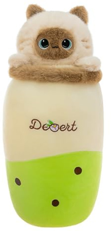 AQCQDQ Kuscheltier Katze, Niedliches Katzen Milchtee-Plüschtier Kissen, Katze Stoffpuppe, Geschenk für Kinder & Erwachsene (70cm,maomi)