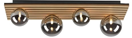 Just Light. LED Deckenleuchte Eiche rechteckig Akustikpanel, Rauchglas (80x27cm)