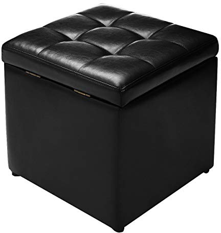 GIANTEX 16 Inch Square Ottoman with Storage, PU Leather Foot Rest Stool