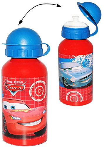 alles-meine.de GmbH Trinkflasche - Cars - aus Aluminium 400 ml - rot Kinder Flasche Auto Lightning Mc Queen Finn blau