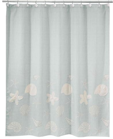 Avanti Linens - Fabric Shower Curtain, Seashell Inspired Bathroom Accessories (Sequin Shells Collection, 72)