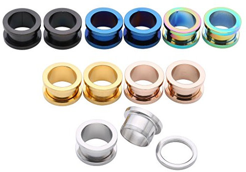 JSDDE Piercing Set,12er/6Parre Edelstahl Multi Farben Tunnel Schraub Flesh Ohrstecker Plug Expander Ohrpiercing Punk