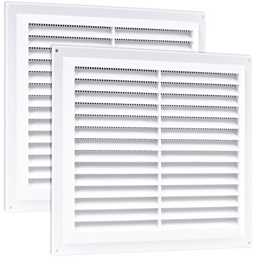 2X 9 x 9 White Plastic Louvre Air Vents - Grille Flyscreen Cover Wall Door Mesh Grids