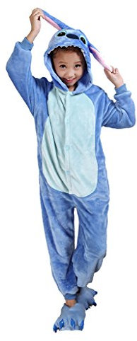 Auspicious beginning Stitch Kids Pajamas Animal Cosplay Costume Onesie Sleepsuit Homewear Kigurumi Pajamas, Blue, 125(Height 138-148CM)