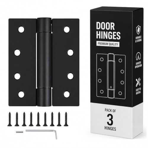 Dependable Direct Pack of 3 Residential Door Hinges with Spring Hinge - 4 Inch - Oil Rubbed Bronze Finish - Squared Corners by