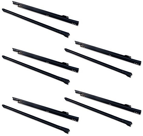 Emuca - Schubladenführungen mit Rollen und Teilauszug, Schwarz lackiert, 550 mm, 5 Stück