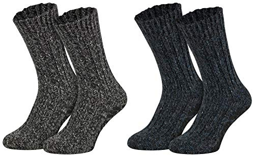 Piarini 2 Paar ABS Norwegersocken Schafwolle - Stoppersocken gestrickt mit Antirutsch - Haussocken mit Noppen - Wollsocken