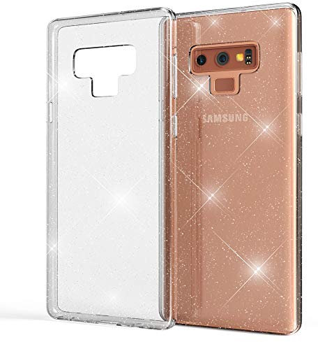 NALIA Custodia Glitter compatibile con Samsung Galaxy Note 9, Ultra-Slim Cellulare Silicone Gomma Cover Protettiva, Morbido Sottile Telefono Protezione Gel Case per Smartphone, Colore:Trasparente