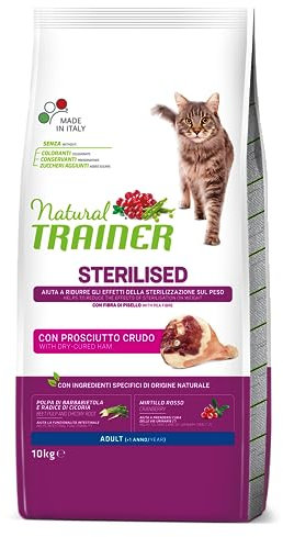 Trainer Natural Sterilised Adult con Prosciutto Crudo e Fibra di Pisello 10 Kg, 10000 Gr