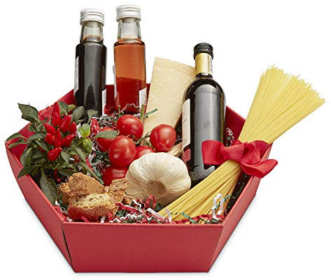 5 x PresentFill® Präsentkorb leer ohne Inhalt - Geschenkkorb aus umweltfreundlichen 100% Recycling Karton - groß sechseckig - Rubin Rot - Made in Germany für Weihnachten - Hochzeit - Geschenke
