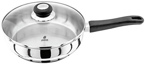 Judge Vista Stainless Steel Large Saute Pan 24cm, Shatterproof Vented Glass Lid, Induction Ready, Oven Safe, 25 Year Guarantee