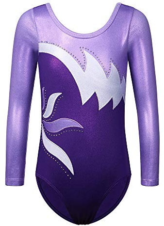 ZNYUNE Kinder Gymnastik Trikot Klassisch Gymnastikanzug Langarm für Mädchen 197 Purple 10A