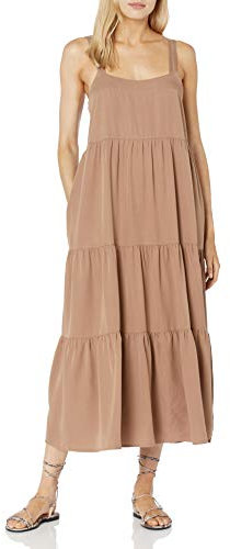 The Drop Damen Britt Maxi-Zeltkleid im Stufendesign, Champignon, L