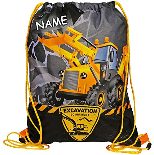 alles-meine.de GmbH Beutel - Sportbeutel - Turnbeutel - Schuhbeutel Baufahrzeuge - Bagger - Kran & Baustelle inkl. Name - wasserdicht wasserfest - wasserabweisend & abwischba..