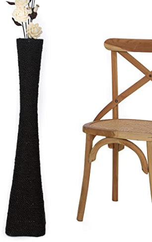 Leewadee jarrón Grande para el Suelo – Florero Alto y Hecho a Mano de bambú y Rafia, Recipiente de pie para Ramas Decorativas, 90 cm, Negro