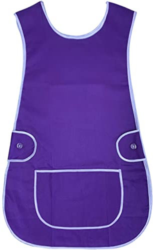 BITALY Universal Ladies Women Various Colour Tabard Apron Overall Kitchen Catering Cleaning Bar Pocket Small Medium Large XL 2XL 3XL sizes (Purple, Medium)