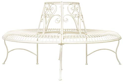 aubaho Gartenbank Baumbank Bank Garten Möbel Mobiliar Eisen Creme Weiss 146cm