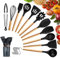 KagoLing Utensilios Cocina de Silicona, Juego de Utensilios de Cocina Resistentes al Calor y Antiadherentes con Mango de Madera 12 Piezas+10 S Ganchos para Utensilios (Negro)