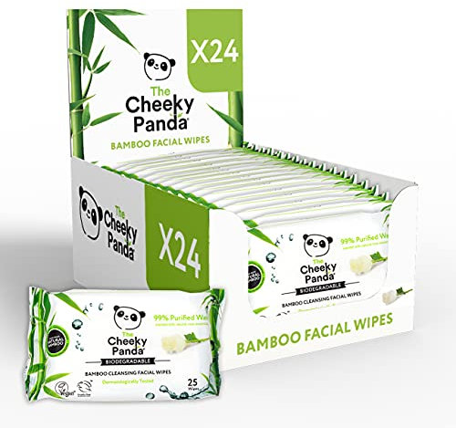 The Cheeky Panda Bamboo Facial Make Up Remover Wipes | Eco Friendly Face Wipes Eye Makeup Remover | Rose Scented Face Wipes Multipack | 24 Packs of 25 (600 Face Wipes)