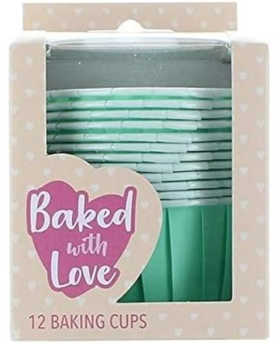 Baked with Love Aqua Baking Cups, Cupcake Cases, Greaseproof Baking Cases, Aqua - Pack of 12