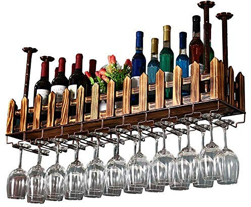 WLABCD Racques À Vin Accueil Porte-Vins Rack Verre Verre Restaurant Bar S, European Solide Wood Fer À Repasser Wall Suspension Porte-Gobelet Suspendue Porte-Verre Inversé Hauteur Réglable,60 * 20Cm