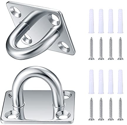 Zhujiehigh 2 Pcs M8 Square Pad Eye Plate, Stainless Steel Ceiling Hooks, Metal Suspension U Hooks, Marine Hardware Staple Hook Ring Loop with Screws for Wall Ceiling Hanging