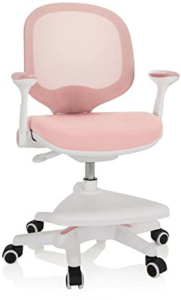 hjh OFFICE 736412 Kinder Schreibtischstuhl Kid Ergo Stoff/Netz Kinderstuhl mit Fußablage, Armlehnen klappbar, Rosa/Weiß