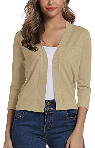 Damen 3/4 Ärmel Open Front Bolero Strickjacke Shrug Solid Cardigan Top