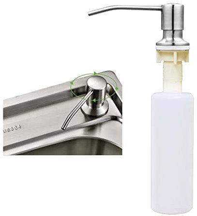 Distributeur de Savon sur évier de Cuisine, Distributeur de Savon intégré pour évier de Cuisine, Pompe en Acier Inoxydable. (silever, with Bottle)