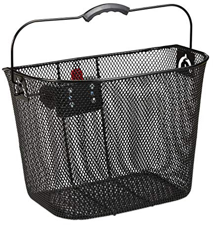 Relaxdays Fahrradkorb für 2er Set, abnehmbar, mit Klicksystem, schwarz | Lenkerkorb Metall, engmaschig, HBT 27x34,5x26cm