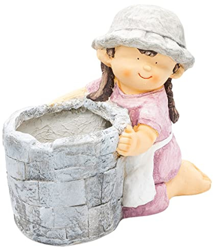 Wichtelstube-Kollektion XL Gartenfigur Tina Dekofigur mit Blumentopf Outdoor Gartenfiguren Wetterfest für Außen Gartendeko 37x33x41cm Garten Pflanzkübel