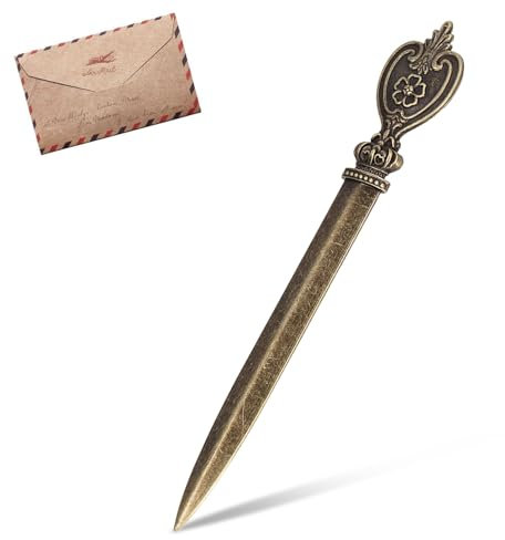 Vintage Brieföffner Messer, Schreibtisch Brieföffner Messer Metall Umschlag Öffner Leichte Hand Umschlag Slitter Schreibtisch Büro Brieföffner Hand Papier Cutter, Office Mail Öffner, 12.8cm (Kupfer)