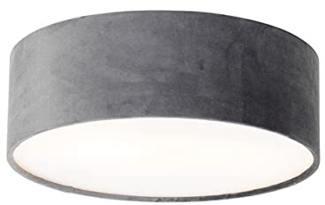 Qazqa - Modern Deckenleuchte I Deckenlampe I Lampe I Leuchte grau 30 cm mit Gold I Messingener Innenseite - Drum mit SchirmI 2-flammig I Wohnzimmer I Schlafzimmer - Textil Zylinder - LED geeignet E27