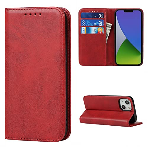 Cavor iPhone 14 Case,Flip Leather Wallet Case,[3 Card Holders][Stand Holder][Magnetic closure],Leather Cover Phone Case for iPhone 14 - Red
