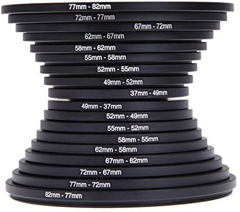 Tongdejing 18Pcs Filter Ring Adapter Set, 37-82 mm Step Up/Down Lens Filter Ring Adapter Set, Metal Camera Lens Filter Ring Adapter Kit for Canon for Nikon Camera(Black)