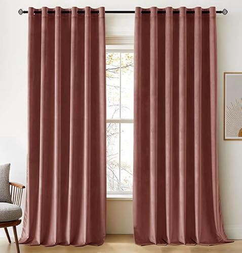 Woaboy Tende oscuranti in velluto super morbido per soggiorno, lussuose tende con occhielli, per la decorazione della casa, camera da letto, trattamento per finestre, 90x90 cm, rosa polverosa
