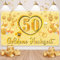 VICSOM Goldene Hochzeit Deko - 50. Hochzeitstag Hintergrund Dekoration, 50 Jubiläum Banner, Stoff Banner für Goldene Hochzeit für Wand Drinnen Draußen Dekoration